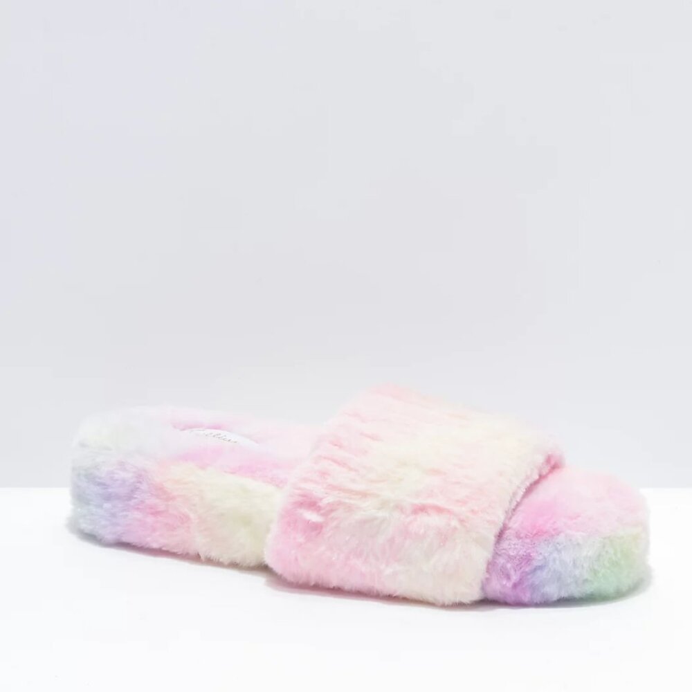 ✨NEW✨ Trillium Tie Dye Furry Slide Sandals - Fluffy Pink Slides